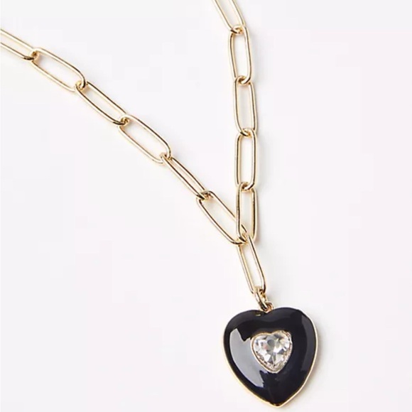 Loft Gold Chain Necklace with Black Heart Pendant NWT - Picture 1 of 3